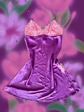 💜 La Senza Vintage Fairycore Purple & Pink Satin Lace Midi Slip Dress Medium